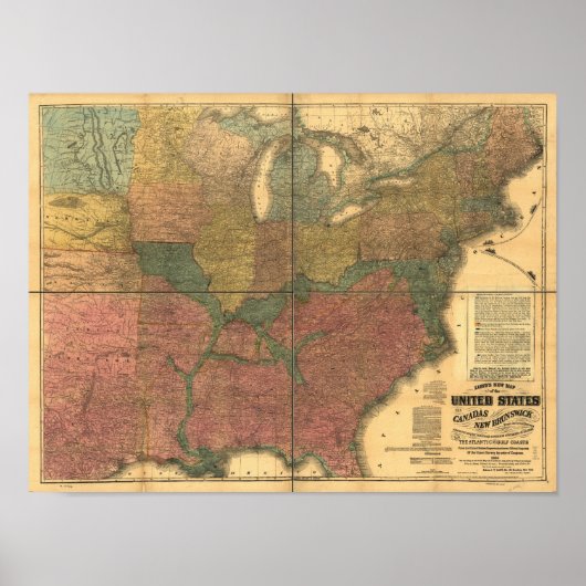 1863 Rail & Civil War Map van VS en Canada Poster (Voorkant)