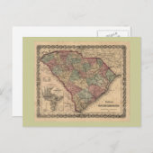 1865 South Carolina Map Briefkaart (Voorkant / Achterkant)