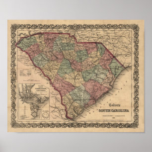 1865 South Carolina Map Poster