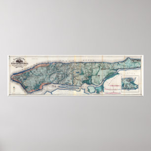 1865.Topografische kaart van de stad New York Poster