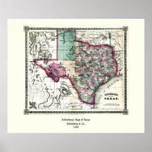 1866 Antiquarian Map of Texas door Schönberg & Co. Poster