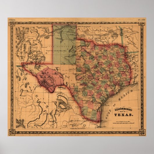 1866 Map of Texas Poster (Voorkant)
