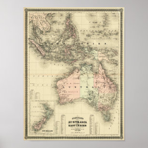 1867  kaart Australië en Oost-Indies Poster