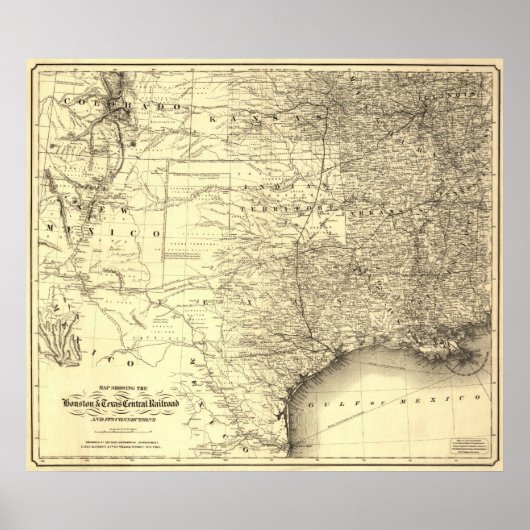 1867 Kaart van Houston & Texas Central Railroad Poster (Voorkant)