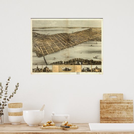 1867 Madison, WI Birds Eye Uitzicht Panoramic Map Poster (Keuken)
