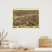 1868 Des Moines, IA Birds Eye Uitzicht Panorama Poster (Keuken)