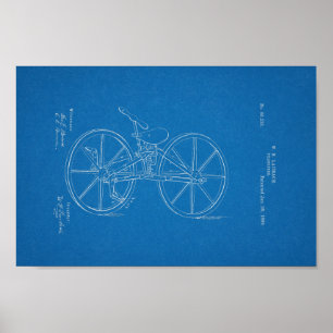 1869  fiets Velocipede-patentblauw afdrukken Poster