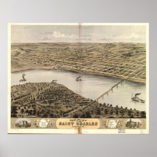 1869 Saint Charles MO Birds Eye Uitzicht Panoramic Poster