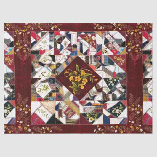 1870 Patchwork Quilt Floral Embroidery Tissuepapier (Voorkant)