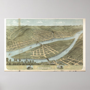 1870 Wheeling, WV Bird's Eye Uitzicht Panorama Poster