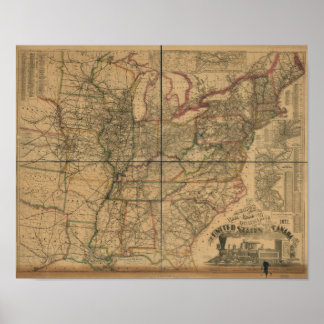 1871 Railways and Distance Map of U.S. & Canada Poster