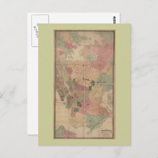 1872 Brooklyn Map - New York City, Queens Briefkaart (Voorkant / Achterkant)