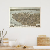 1872 Charleston, SC Birds Eye Uitzicht Panoramic M Poster (Keuken)