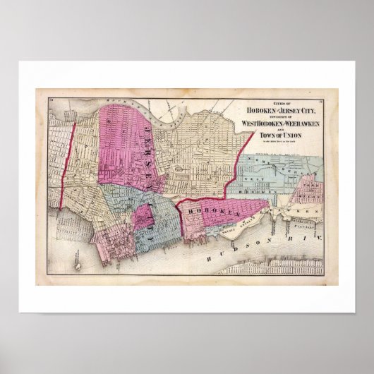 1872 REPRO  Map Hoboken NJ Poster (Voorkant)