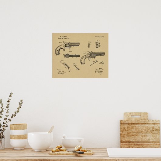 1873 Pistool Revolver Patent Art Drawing Print (Keuken)