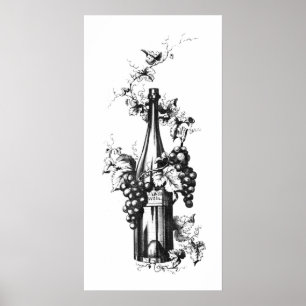 1873 wijnfles met druiven en bladeren poster