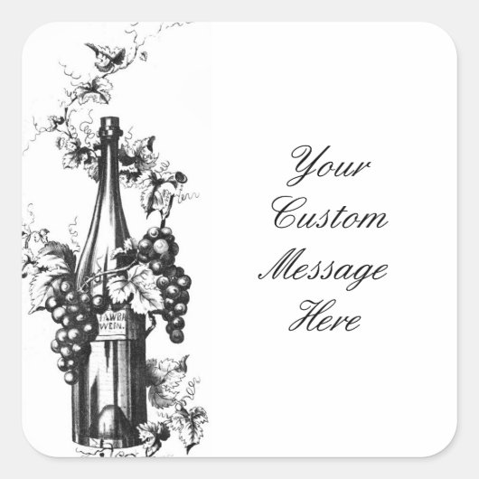 1873  wijnfles met druiven en bladeren vierkante sticker (Voorkant)