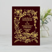  1874 Botanische Bloemengrens Folie Uitnodiging (Staand Voorkant)