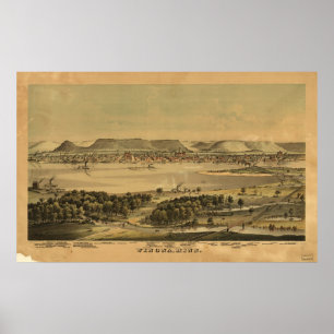 1874 Winona, MN Birds Eye Uitzicht Panoramic Map Poster