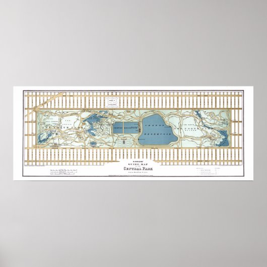 1875 Hinrichs' Guide Map of Central Park Poster (Voorkant)