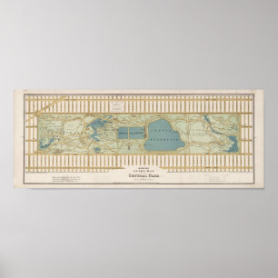 1875 Kaart van het centrale park Poster