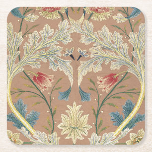 1875  William Morris Floral Embroidery Vierkante Kartonnen Onderzetter