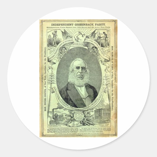 1876 Greenback Party Ronde Sticker (Voorkant)