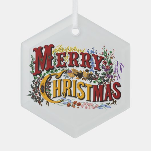 1876 Vrolijk kerstfeest Glas Ornament (Voorkant)