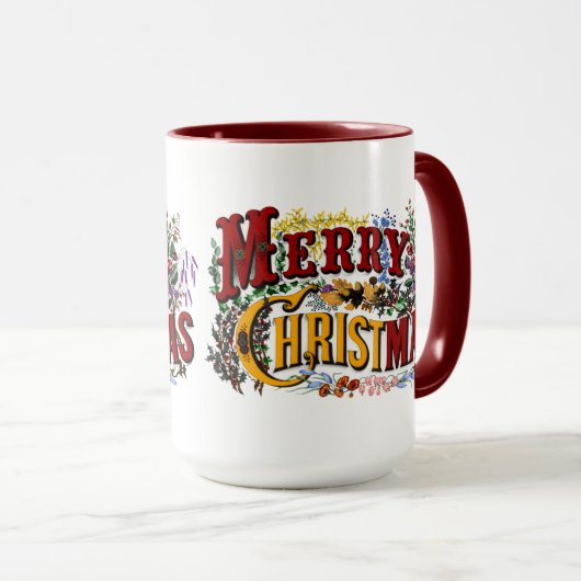 1876 Vrolijk Kerstfeest Kleurrijk Mok (Voorkant rechts)