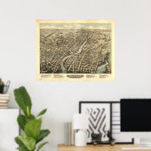 1877 Pawtucket, RI Vogels Oog Uitzicht Panorama Poster (Thuiskantoor)