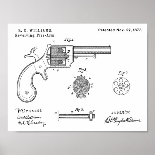 1877 Pistool Revolver Patent Art Drawing Print (Voorkant)