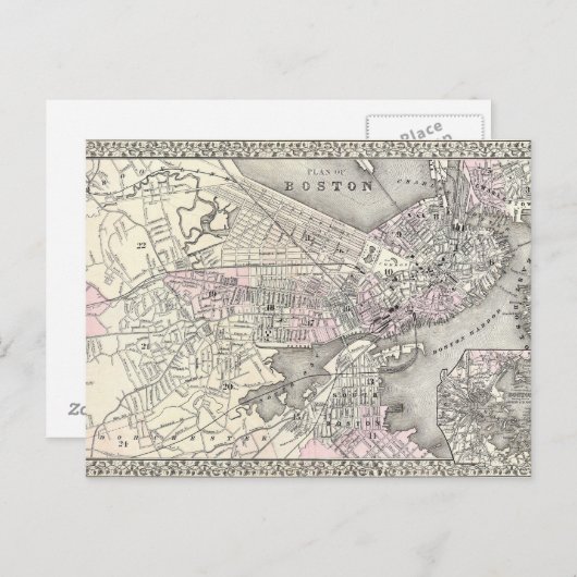 1879 Boston Map Briefkaart (Voorkant / Achterkant)