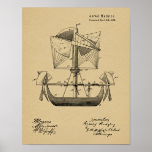 1879 Tekening van vliegtuigpatenten aan boord van  Poster