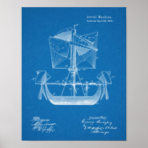 1879 Tekening van vliegtuigpatenten aan boord van  Poster