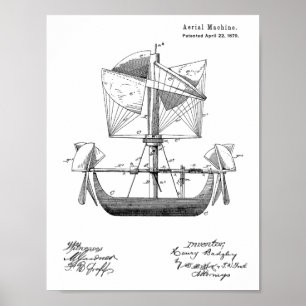 1879 Tekening van vliegtuigpatenten aan boord van  Poster