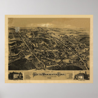 1880 South Manchester CT Birds Eye Panoramic Map Poster