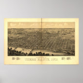 1880 Terre Haute, IN Birds Eye Uitzicht Panoramic Poster (Voorkant)