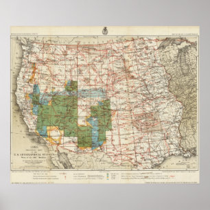 1880 Voortgangskaart van de Amerikaanse geografisc Poster