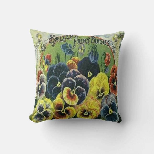 1880's Salzer Fairy Pansies Sierkussen (Voorkant)