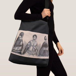 1880s Victoriaans schaduwen mode afdrukken Crossbody Tas