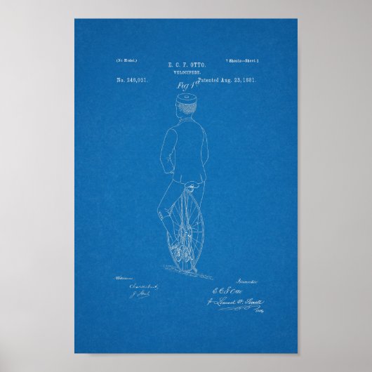 1881  fiets Velocipede-patentafdrukken Poster (Voorkant)