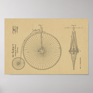 1881 High Wheeler Bicycle Design Patent Art-afdruk Poster