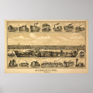 1881 Luchtkaart Norristown PA Pennsylvania Poster