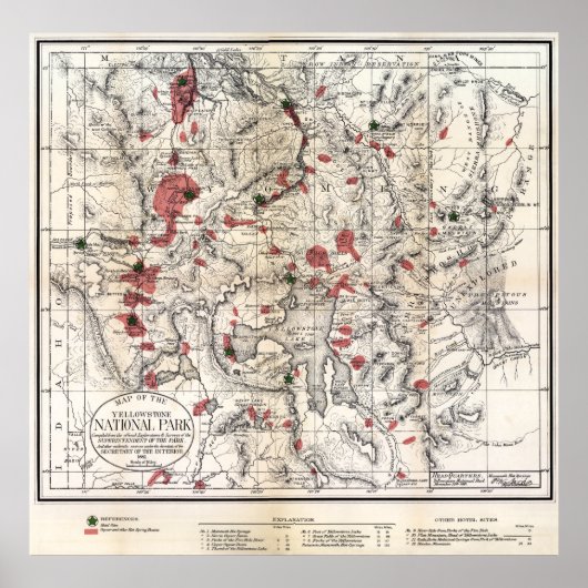 1881 YELLOWSTONE PARK MAP POSTER (Voorkant)