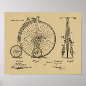 1882 High Wheeler Bicycle Patent Art Print (Voorkant)