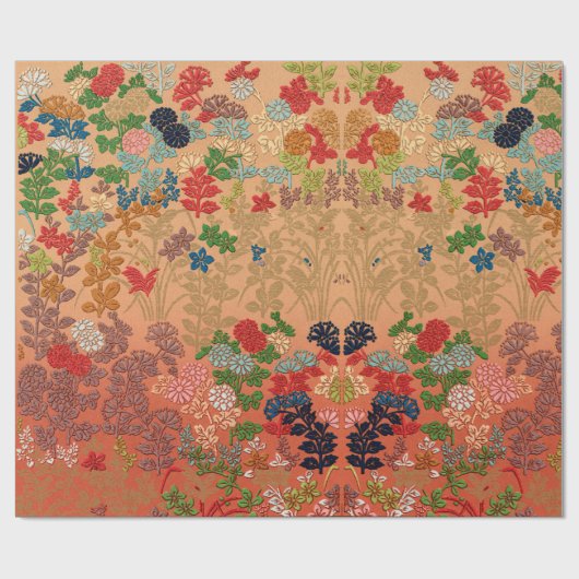 1884 Antiek Japans Flower Fan Patterns Cadeaupapier (Vlak)