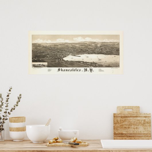 1884 Skaneateles, NY Birds Eye Uitzicht Panoramic Poster (Keuken)