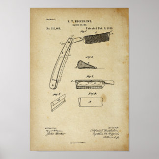 1885 Barber Razor Old Kijk Patent Artwork Poster