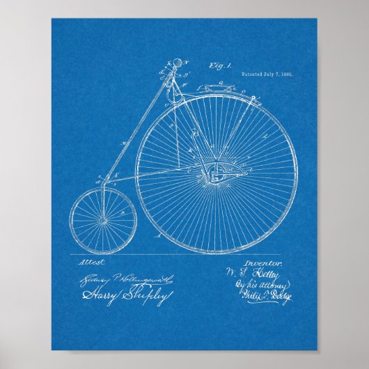1885 High Wheeler Bicycle Design Patent Art Print (Voorkant)