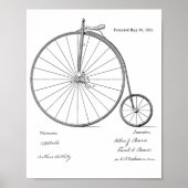 1885 High Wheeler Bicycle Patent Art Print (Voorkant)